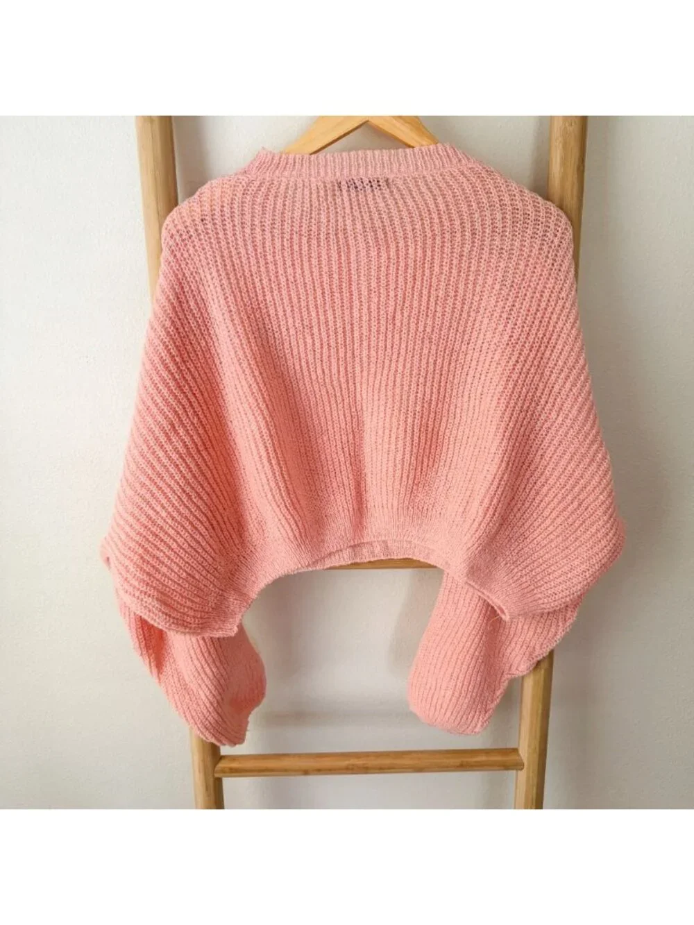 SHEIN Pink Chunky Knit Cropped Sweater Balloon Sleeve Women’s Small